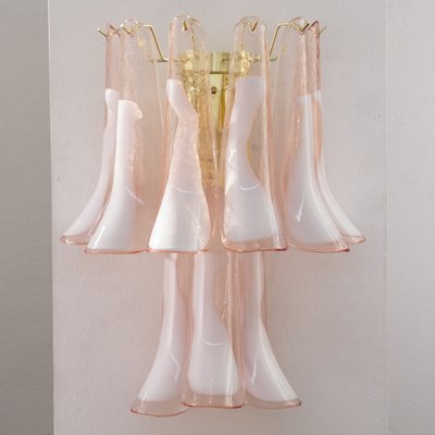 Large Petal Wall Light in Pink Murano Glass with White Decoration, Italy, 1990s-MPO-1702184