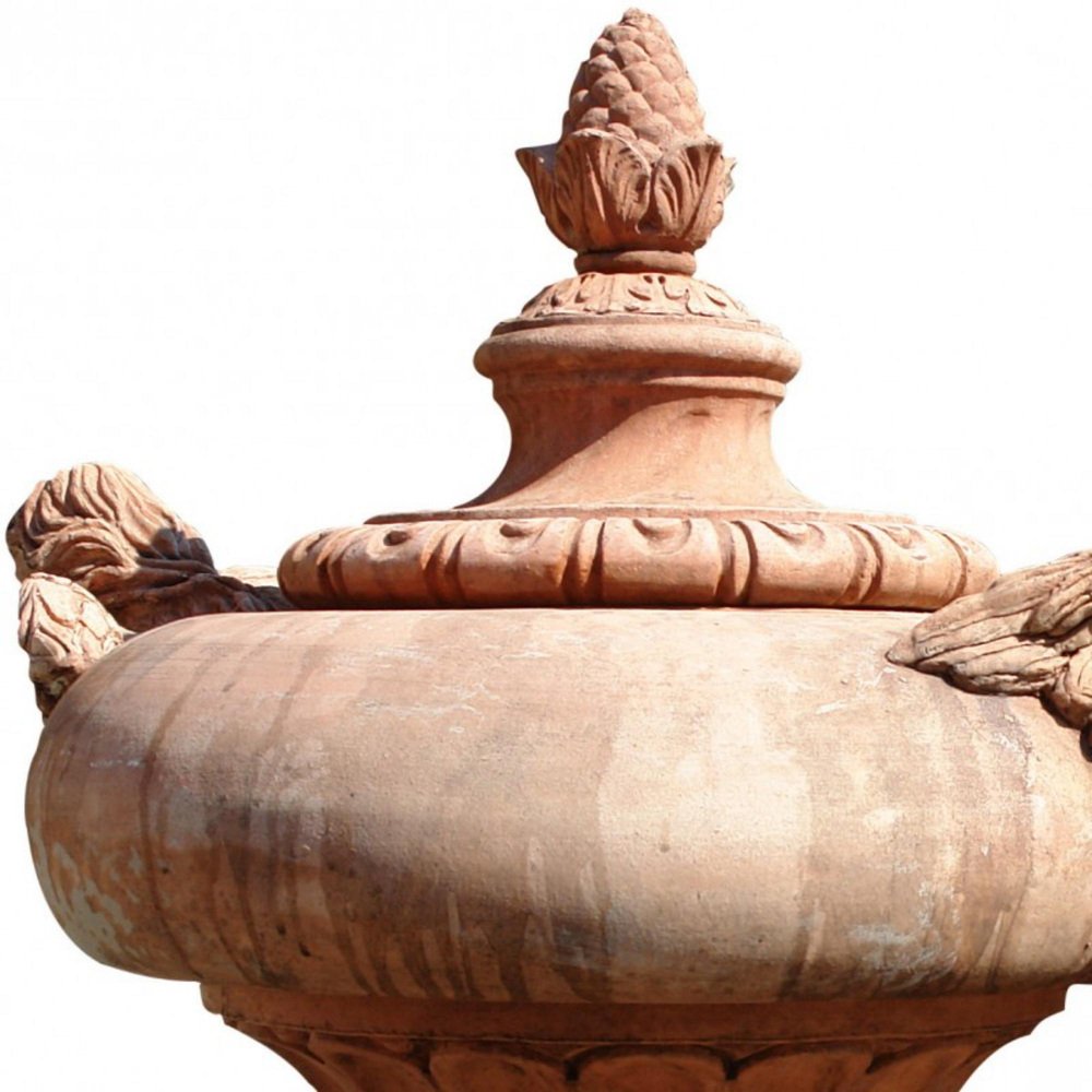 Large Pillar Vase with Angels Front Terracotta, Early 20th Century