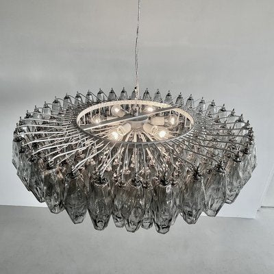 Large Polyhedron Grey Glass Chandelier by Carlo Scarpa from Made Murano Glass-INL-2021894