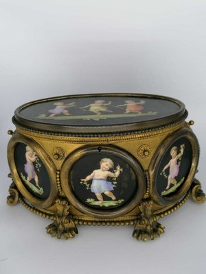 Large Porcelain and Bronze Casket Box with Painted Cherubs, 1850s-OZS-1389626