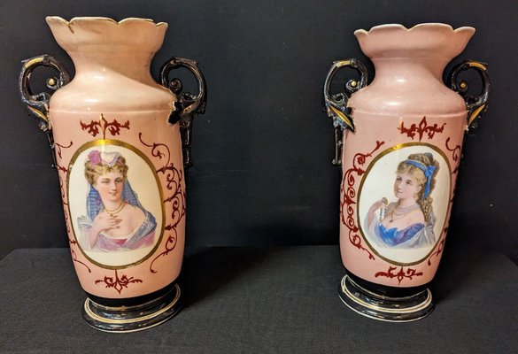 Large Porcelain Vases, Paris, Set of 2-IBO-1816176