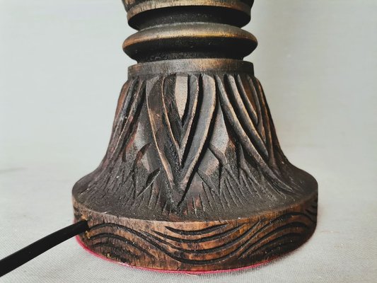 Large Portuguese Carved Wood and Half Shade Handmade Buffet Table Lamp, 1960s-SCS-1794816