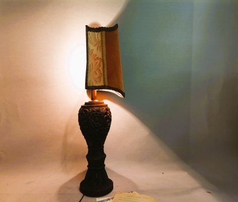 Large Portuguese Carved Wood and Half Shade Handmade Buffet Table Lamp, 1960s-SCS-1794816