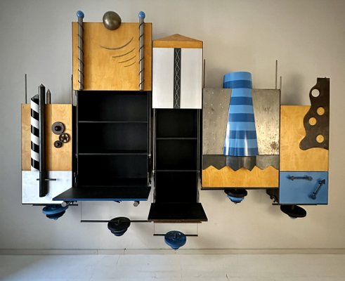 Large Postmodern Wall Unit in Metal and Lacquered Plywood, 1980s-FB-1783644