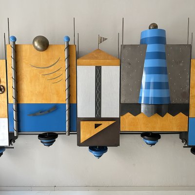 Large Postmodern Wall Unit in Metal and Lacquered Plywood, 1980s-FB-1783644