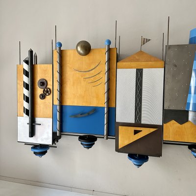 Large Postmodern Wall Unit in Metal and Lacquered Plywood, 1980s-FB-1783644