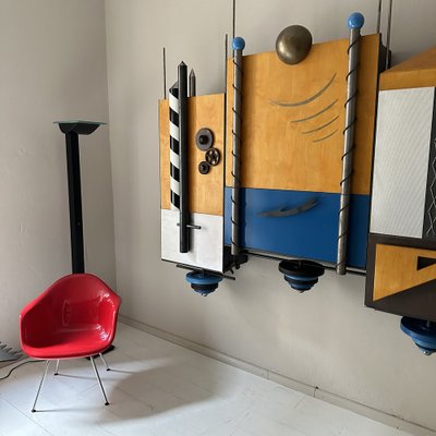 Large Postmodern Wall Unit in Metal and Lacquered Plywood, 1980s-FB-1783644