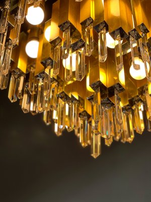 Large Prismatic Crystal Chandelier in Golden Brass from Bd Lumica, 1970s-LA-1778132