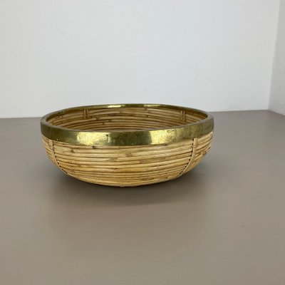 Large Rattan and Brass Bowl in the style of Franco Albini, Italy, 1970s-QZ-1817191