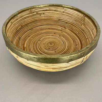 Large Rattan and Brass Bowl in the style of Franco Albini, Italy, 1970s-QZ-1817191