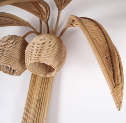 Large Rattan Palm Tree Sconces, 1980s, Set of 2-DSC-1790024