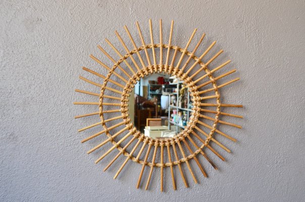 Large Rattan Sunburst Mirror, 1960s-AIU-2027892