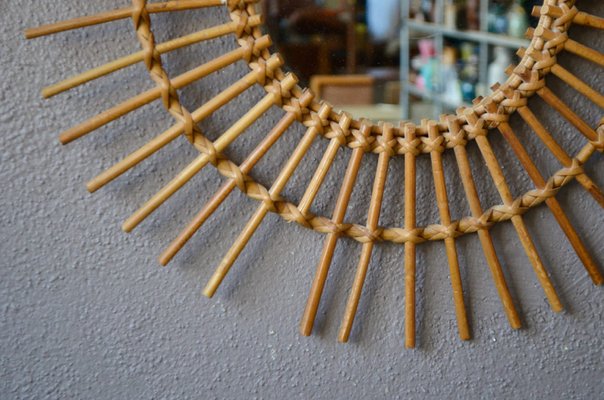 Large Rattan Sunburst Mirror, 1960s-AIU-2027892