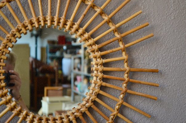 Large Rattan Sunburst Mirror, 1960s-AIU-2027892