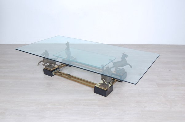 Large Rectangular Coffee Table with Bronze Horses from Maison Charles-XSG-1082917