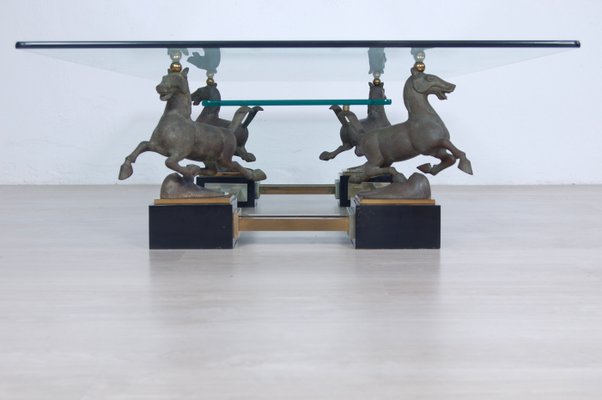 Large Rectangular Coffee Table with Bronze Horses from Maison Charles-XSG-1082917