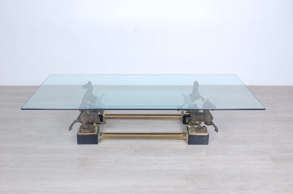 Large Rectangular Coffee Table with Bronze Horses from Maison Charles-XSG-1082917