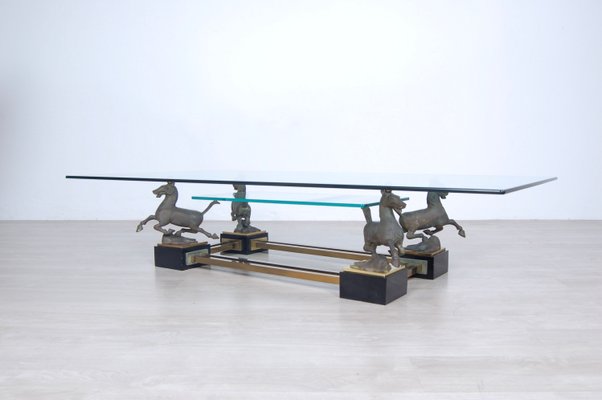 Large Rectangular Coffee Table with Bronze Horses from Maison Charles-XSG-1082917