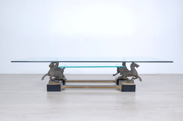 Large Rectangular Coffee Table with Bronze Horses from Maison Charles-XSG-1082917