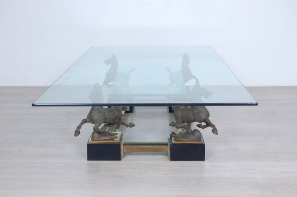 Large Rectangular Coffee Table with Bronze Horses from Maison Charles-XSG-1082917