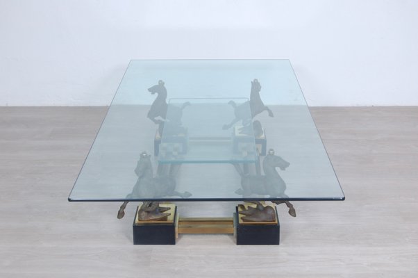 Large Rectangular Coffee Table with Bronze Horses from Maison Charles-XSG-1082917