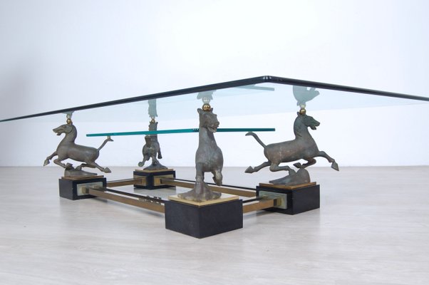 Large Rectangular Coffee Table with Bronze Horses from Maison Charles-XSG-1082917