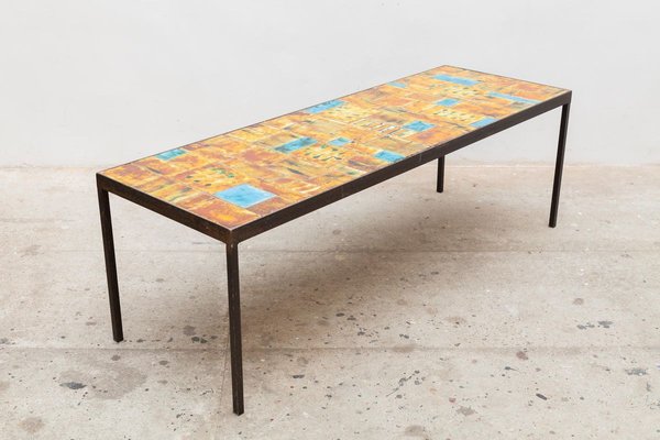 Large Rectangular Tile Coffee Table by Vallauris, France, 1960s-KL-900643