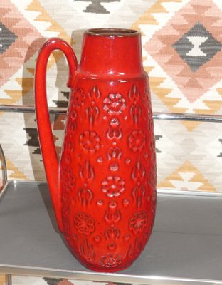 Large Red Ceramic Berinna 424-46 Floor Vase from Scheurich, 1970s-AFE-1416943