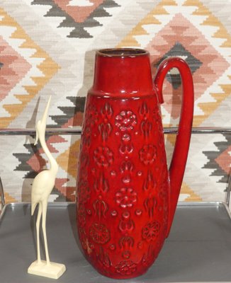 Large Red Ceramic Berinna 424-46 Floor Vase from Scheurich, 1970s-AFE-1416943