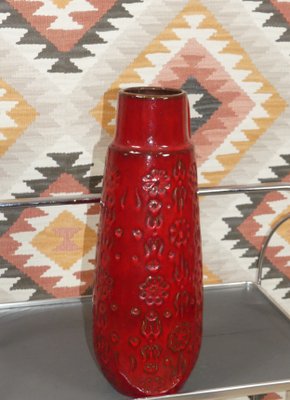 Large Red Ceramic Berinna 424-46 Floor Vase from Scheurich, 1970s-AFE-1416943