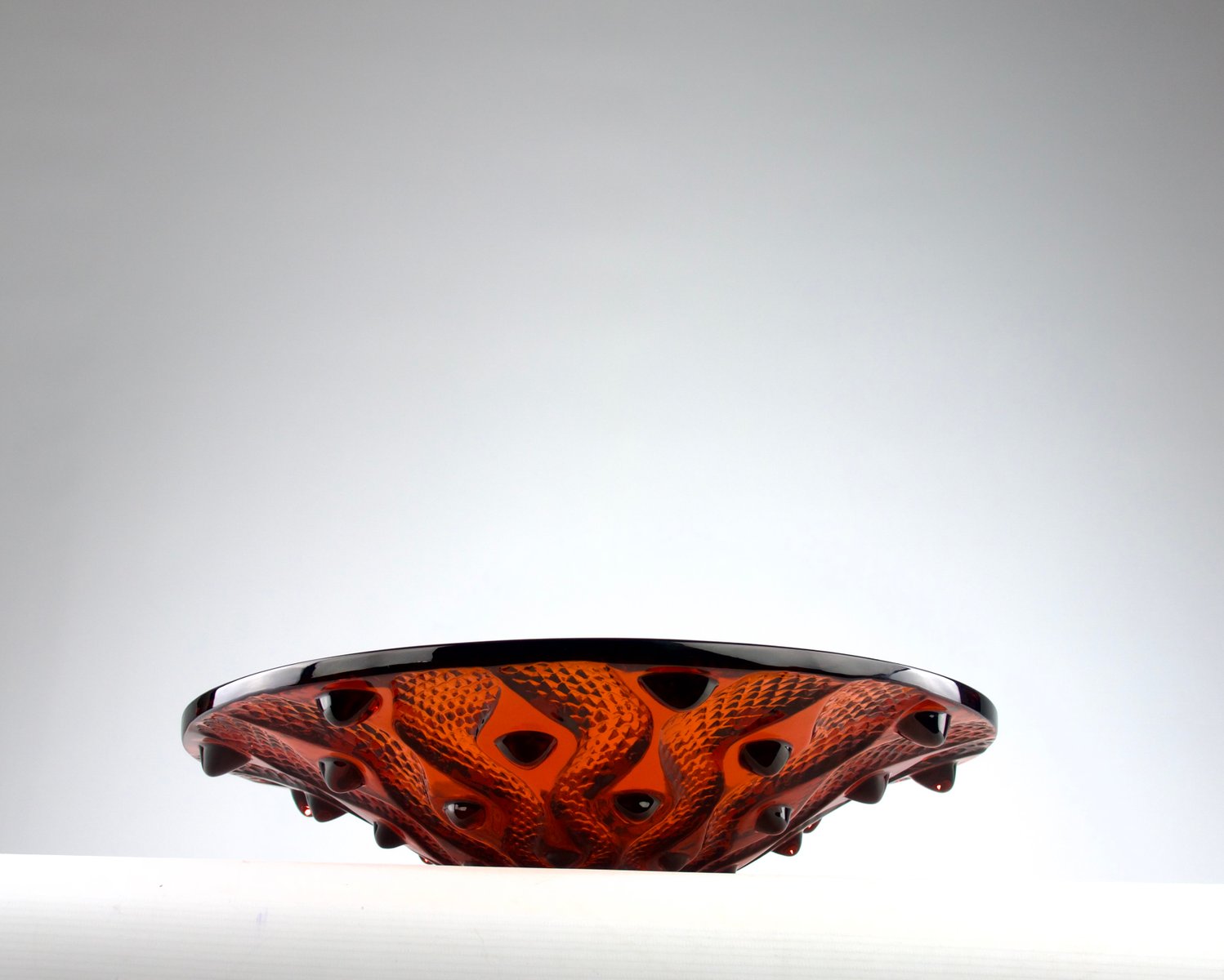 Large Red Crystal Serpentine Centerpiece Bowl by René Lalique, France, 2000s