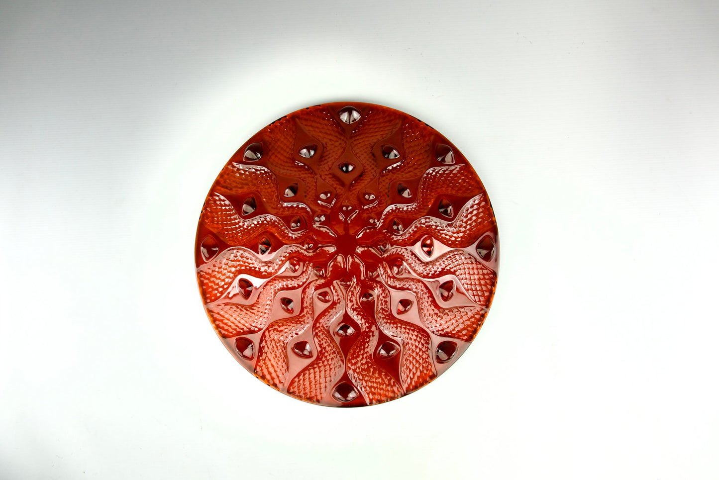 Large Red Crystal Serpentine Centerpiece Bowl by René Lalique, France, 2000s