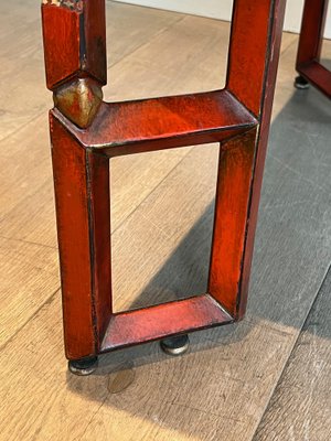 Large Red Lacquered Coffee Table with Golden Chinese Decorations, 1970s-BA-1698361