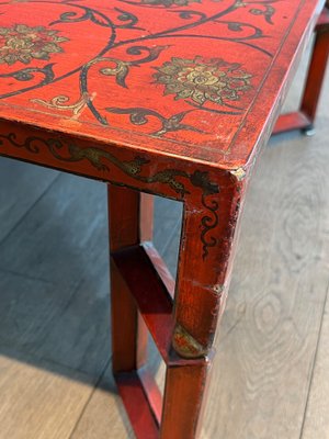 Large Red Lacquered Coffee Table with Golden Chinese Decorations, 1970s-BA-1698361