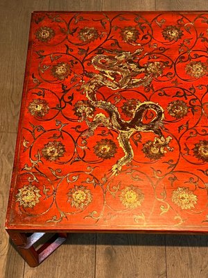 Large Red Lacquered Coffee Table with Golden Chinese Decorations, 1970s-BA-1698361