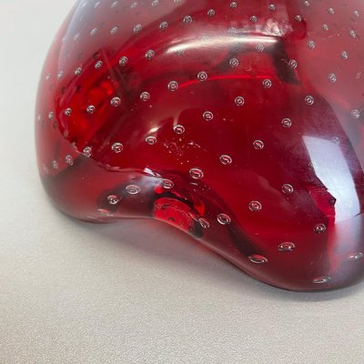 Large Red Murano Bubble Glass Bowl Element Shell Ashtray, Italy, 1970s-QZ-1425949