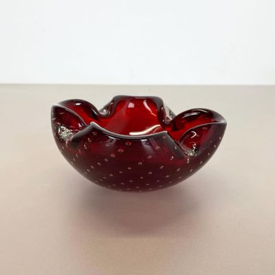 Large Red Murano Bubble Glass Bowl Element Shell Ashtray, Italy, 1970s-QZ-1425949