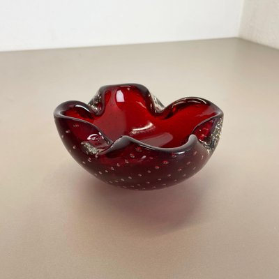 Large Red Murano Bubble Glass Bowl Element Shell Ashtray, Italy, 1970s-QZ-1425949