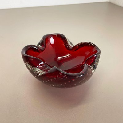 Large Red Murano Bubble Glass Bowl Element Shell Ashtray, Italy, 1970s-QZ-1425949