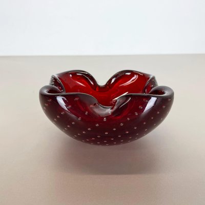 Large Red Murano Bubble Glass Bowl Element Shell Ashtray, Italy, 1970s-QZ-1425949