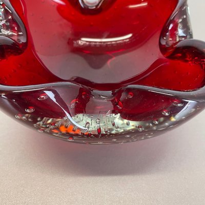 Large Red Murano Bubble Glass Bowl Element Shell Ashtray, Italy, 1970s-QZ-1425949