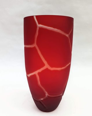 Large Red Vase in Etched Glass, Poland-FSD-1098345