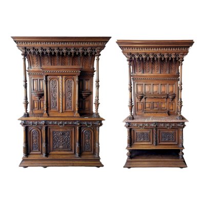 Large Renaissance Buffet in Walnut, Set of 2-HLV-1706188