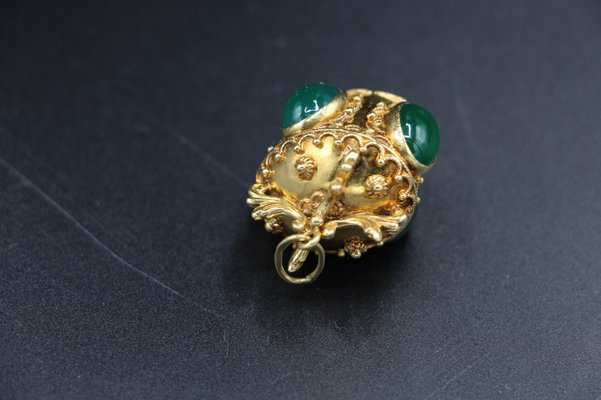 Large Renaissance Style Pendant Figuring a Gold Crown Decorated with Green Stone, 1950s-KMQ-2040934