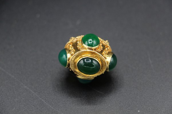 Large Renaissance Style Pendant Figuring a Gold Crown Decorated with Green Stone, 1950s-KMQ-2040934