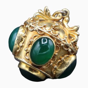 Large Renaissance Style Pendant Figuring a Gold Crown Decorated with Green Stone, 1950s-KMQ-2040934