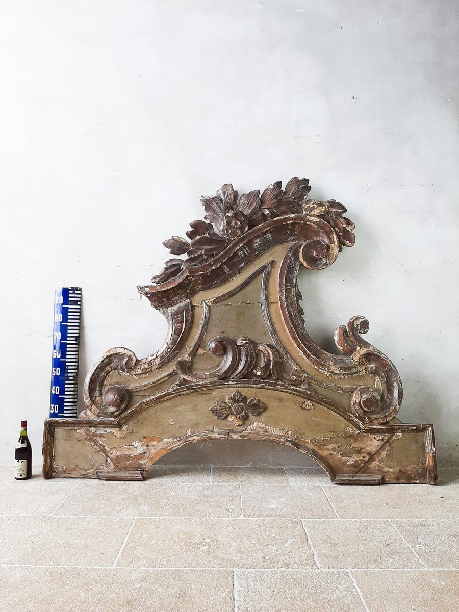 Large Rococo Carved Wood Supra Porte Ornament, Italy, 1700s