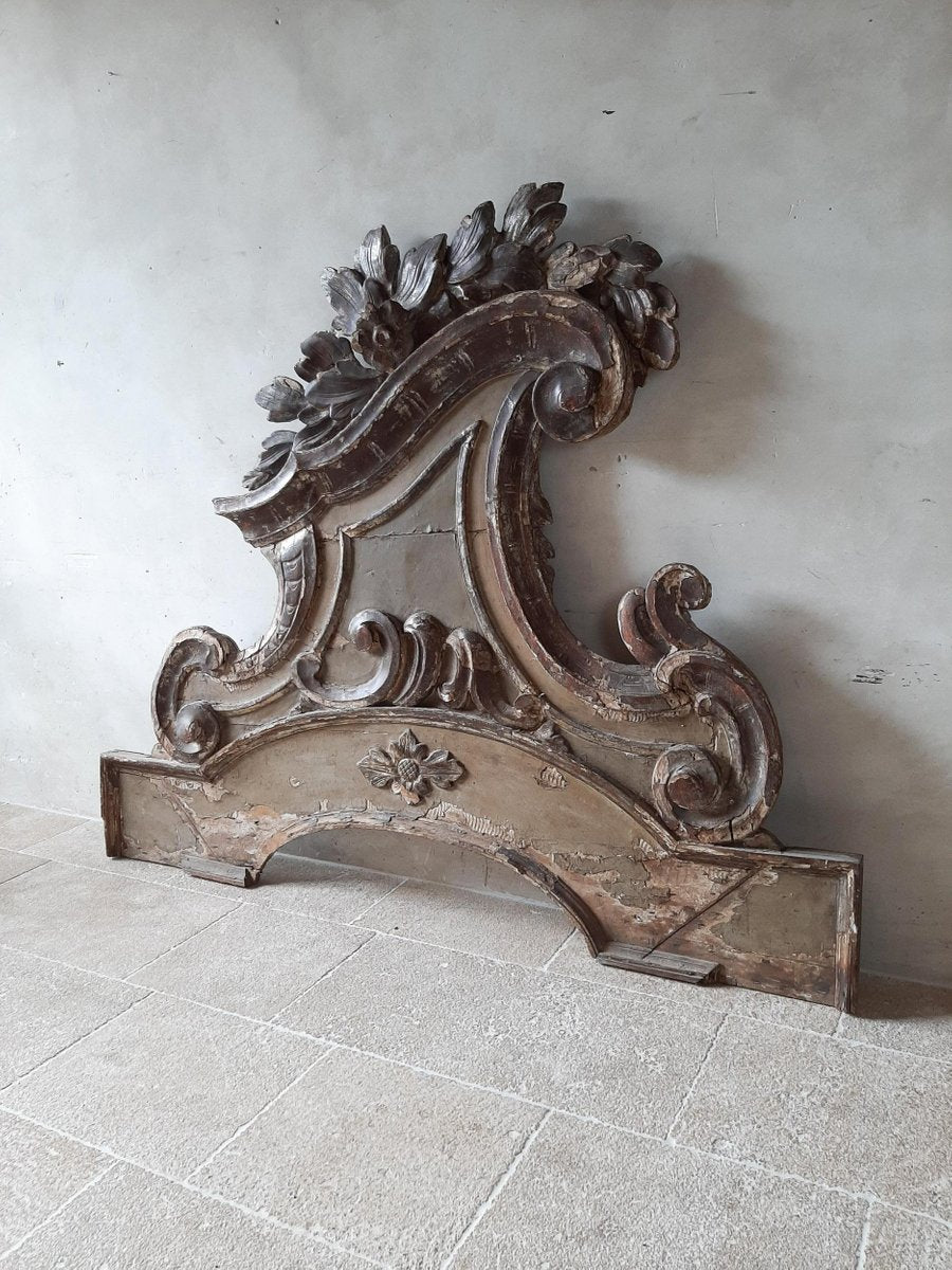 Large Rococo Carved Wood Supra Porte Ornament, Italy, 1700s