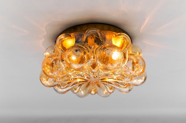 Large Round Amber Bubble Glass Flush Mount, 1960s-KQB-1814382