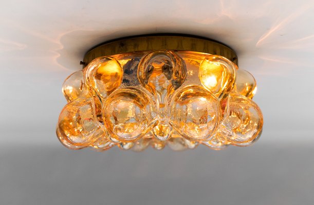 Large Round Amber Bubble Glass Flush Mount, 1960s-KQB-1814382